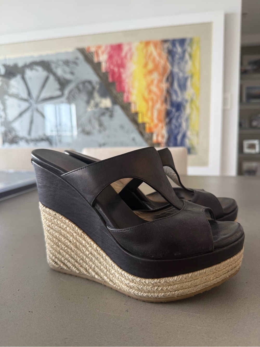 Black Leather Espadrille Platform Mule - Women's Shoes - Picture 4 of 4